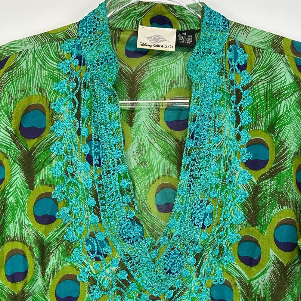 Disney Cruise Line Fantasy Peacock Print Kaftan Cover Up Tunic M - Picture 4 of 6